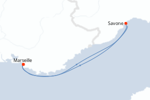 Carte de l'itinéraire de croisière Marseille-Marseille d'une durée de 2 jours