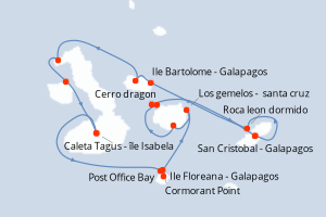 Carte de l'itinéraire de croisière San Cristobal - Galapagos-San Cristobal - Galapagos d'une durée de 7 jours