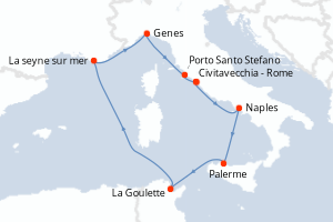 carte itinéraire croisière Sicile 8 jours au départ du port de Civitavecchia - Rome