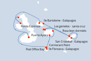 Carte de l'itinéraire de croisière San Cristobal - Galapagos-San Cristobal - Galapagos d'une durée de 7 jours