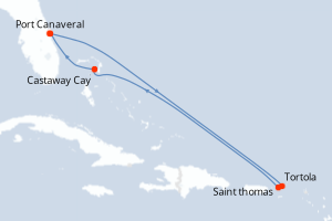 carte itinéraire croisière Caraïbes Bahamas 7 jours au départ du port de Port Canaveral