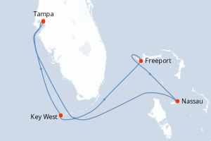 Carte de l'itinéraire de croisière Tampa-Tampa d'une durée de 7 jours