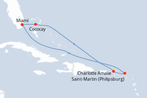 carte itinéraire croisière Caraïbes Bahamas 7 jours au départ du port de Miami