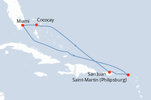 carte itinéraire croisière Caraïbes Bahamas 7 jours au départ du port de Miami