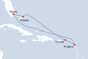 Carte de l'itinéraire de croisière Miami-Miami d'une durée de 7 jours
