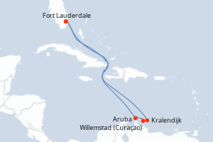 Carte de l'itinéraire de croisière Fort Lauderdale-Fort Lauderdale d'une durée de 8 jours