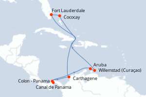 carte itinéraire croisière Caraïbes Bahamas 11 jours au départ du port de Fort Lauderdale
