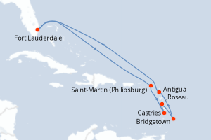 carte itinéraire croisière Caraïbes Bahamas 10 jours au départ du port de Fort Lauderdale