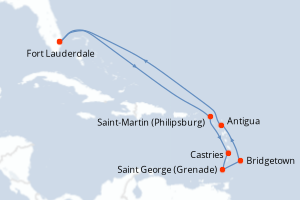carte itinéraire croisière Caraïbes Bahamas 10 jours au départ du port de Fort Lauderdale