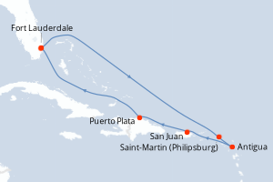 carte itinéraire croisière Caraïbes Bahamas 8 jours au départ du port de Fort Lauderdale