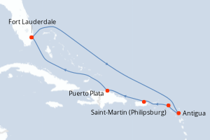 carte itinéraire croisière Caraïbes Bahamas 8 jours au départ du port de Fort Lauderdale