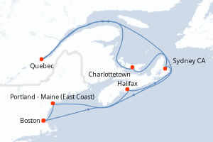 Carte de l'itinéraire de croisière Boston-Boston d'une durée de 11 jours