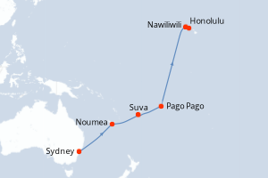 Carte de l'itinéraire de croisière Sydney-Honolulu d'une durée de 14 jours