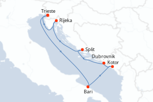 carte itinéraire croisière Adriatique 6 jours au départ du port de Trieste