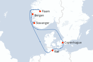 carte itinéraire croisière Fjörds norvégiens 7 jours au départ du port de Kiel