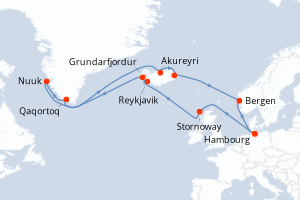 carte itinéraire croisière Europe du Nord 22 jours au départ du port de Hambourg