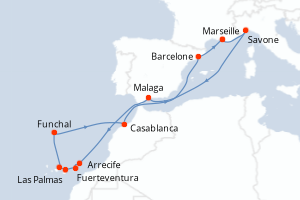 carte itinéraire croisière Méditerranée 14 jours au départ du port de Marseille