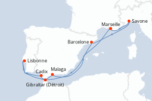 carte itinéraire croisière Méditerranée 10 jours au départ du port de Marseille
