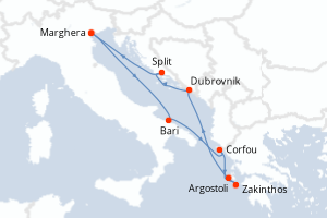 carte itinéraire croisière Adriatique 7 jours au départ du port de Marghera