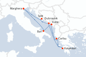 carte itinéraire croisière Adriatique 7 jours au départ du port de Marghera