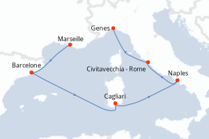 carte itinéraire croisière Sardaigne 6 jours au départ du port de Marseille