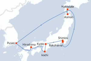 carte itinéraire croisière Asie 12 jours au départ du port de Yokohama