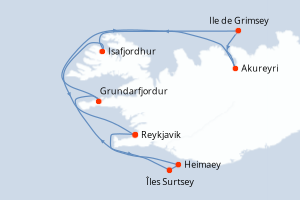 Carte de l'itinéraire de croisière Reykjavik-Reykjavik d'une durée de 7 jours