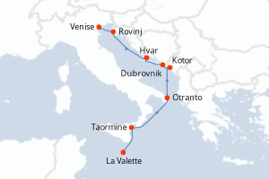 carte itinéraire croisière Sicile 7 jours au départ du port de La Valette