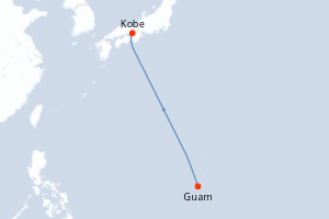 Carte de l'itinéraire de croisière Guam-Kobe d'une durée de 5 jours