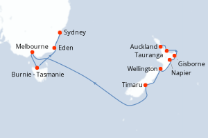 carte itinéraire croisière Australie Nouvelle Zélande 12 jours au départ du port de Auckland