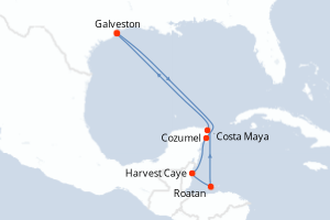 Carte de l'itinéraire de croisière Galveston-Galveston d'une durée de 7 jours
