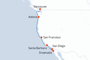 carte itinéraire croisière Alaska 8 jours au départ du port de San Diego