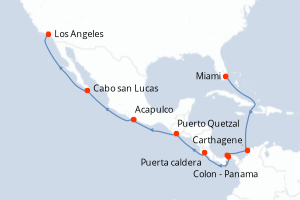 Carte itinéraire croisière Colombie, Panama, Porto Rico, Guatemala, Mexique, États-Unis - 15 jours au départ de Miami - Amérique du Nord