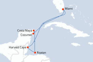 carte itinéraire croisière Caraïbes Bahamas 7 jours au départ du port de Miami