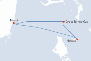 carte itinéraire croisière Caraïbes Bahamas 4 jours au départ du port de Miami