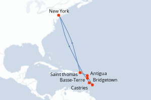 carte itinéraire croisière Amérique du Nord 12 jours au départ du port de New York