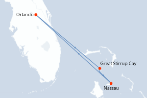 Carte itinéraire croisière États-Unis, Bahamas - 4 jours au départ de Orlando - Caraïbes Mexique