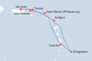 carte itinéraire croisière Caraïbes Bahamas 7 jours au départ du port de San Juan