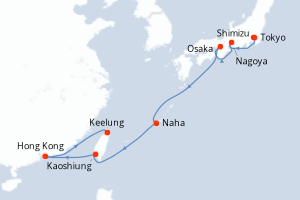 Carte de l'itinéraire de croisière Tokyo-Keelung d'une durée de 11 jours