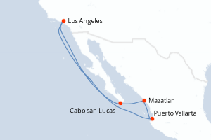 Carte itinéraire croisière États-Unis, Mexique - 7 jours au départ de Los Angeles - Amérique du Nord