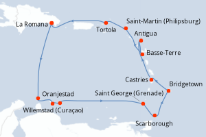 carte itinéraire croisière Caraïbes Bahamas 12 jours au départ du port de La Romana