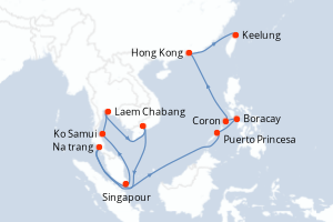 Carte de l'itinéraire de croisière Singapour-Keelung d'une durée de 14 jours