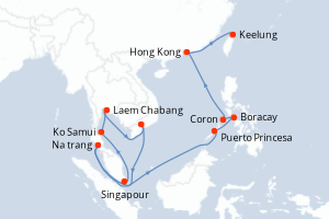 Carte de l'itinéraire de croisière Singapour-Keelung d'une durée de 15 jours