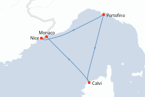 carte itinéraire croisière Méditerranée 4 jours au départ du port de Nice