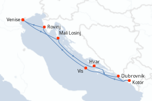 Carte de l'itinéraire de croisière Venise-Venise d'une durée de 7 jours