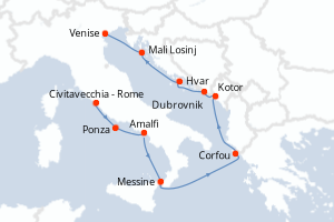 carte itinéraire croisière Sicile 11 jours au départ du port de Civitavecchia - Rome
