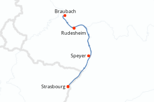 carte itinéraire croisière Rhin Main Moselle 4 jours au départ du port de Strasbourg