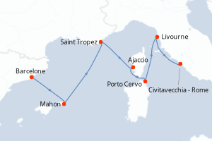 carte itinéraire croisière Méditerranée 7 jours au départ du port de Barcelone