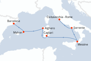 carte itinéraire croisière Sicile 7 jours au départ du port de Civitavecchia - Rome