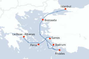 carte itinéraire croisière Méditerranée 7 jours au départ du port de Istanbul